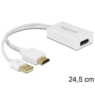 DELOCK  62496 - adaptateur pour cable (HDMI-A, USB-A, Displayport, m&acirc;le/femelle) couleur blanc