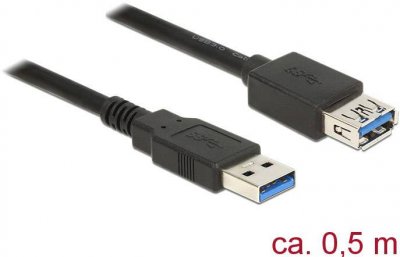 DELOCK  85053 c&acirc;ble USB 0,5 m USB 3.2 Gen 1 (3.1 Gen 1) USB A Noir