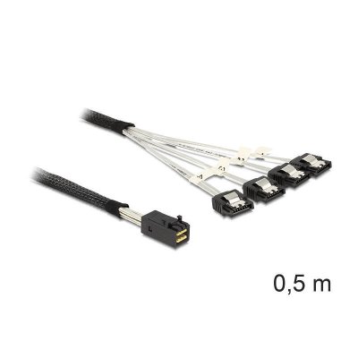 DELOCK  C&acirc;ble fiche Mini SAS HD SFF 8643 4X vers 4 Prises SATA