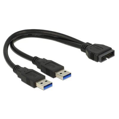 DELOCK  -  ICOC USB3 Y2UA CABLE USB 3.0 SPLIT 1X 2X 19 broches USB MALE MALE BLACK 25CM