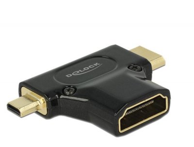 DELOCK  HDMI-A/HDMI Mini-C+ Micro-D, F/M+M Mini-HDMI + Micro-HDMI Noir - Neuf