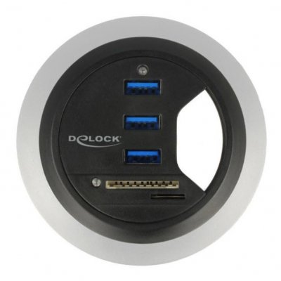 DELOCK  Hub de bureau USB-A 3.0 &agrave; 3 ports + 1 lecteur de carte microSD / SD