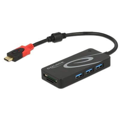 DELOCK  HUB USB 3.0 USB Type-C > 3 Port extern USB 3.2 Gen 1 (3.1 Gen 1) Type-C 5000 Mbit/s Noir