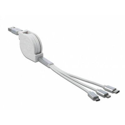 DELOCK  Ladek.Usb-Ac/Lightn./Micro-Usb 85850 Aufrollkabel, Auszie