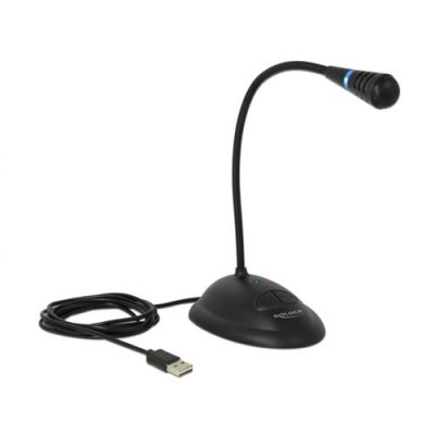 DELOCK  Microphone USB avec Pied et Bouton muet/on/Off 1,7 m