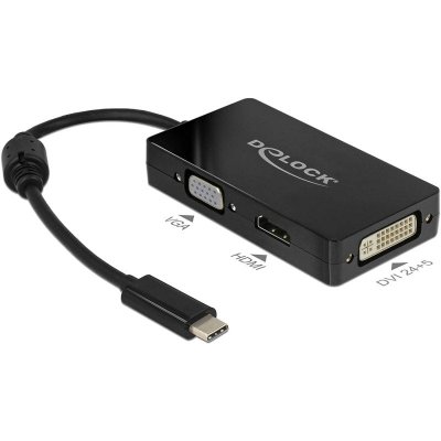 DELOCK  R&eacute;partiteur vid&eacute;o USB-C vers HDMI, VGA et DVI