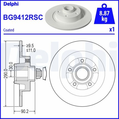 DELPHI  Disque de frein (&agrave; l'unit&eacute;) BG9412RSC