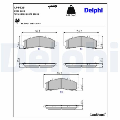 DELPHI  Jeu de plaquettes de frein avant LP1625