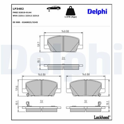 DELPHI  Jeu de plaquettes de frein avant LP3482