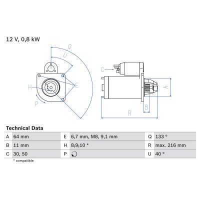 BOSCH D&eacute;marreur, 12 V, par ex. pour Abarth, Fiat, Lancia, Alfa Romeo, Ford