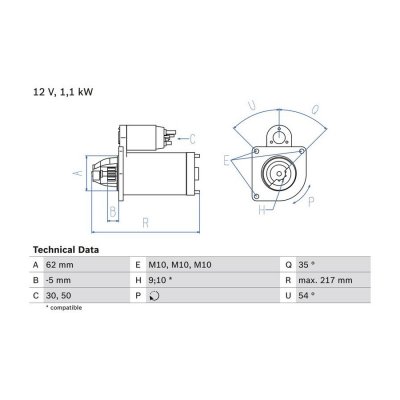 BOSCH D&eacute;marreur, 12 V, par ex. pour Peugeot, Citro&euml;n, Fiat, Lancia