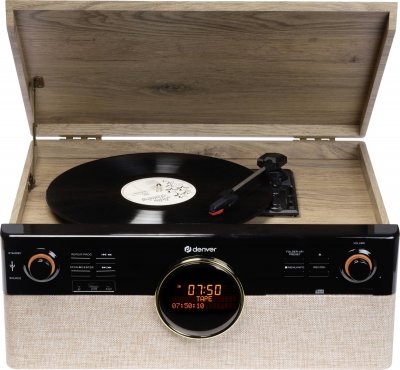 DENVER  MRD-180 Cha&icirc;ne st&eacute;r&eacute;o r&eacute;tro DAB+, Bluetooth, CD, Cassette, Lecteur de disque, noir, bois