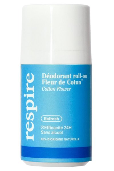 RESPIRE D&eacute;odorant roll-on Fleur de coton - Efficace 24h -  