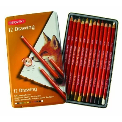 DERWENT  Crayon &agrave; Dessin En Bo&icirc;te M&eacute;tallique 12 Unit&eacute;s 