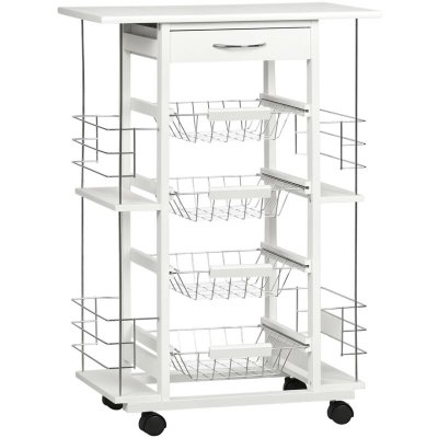 Desserte de cuisine &agrave; roulettes multi-rangements - HOMCOM - Blanc - Bois pin - M&eacute;tal