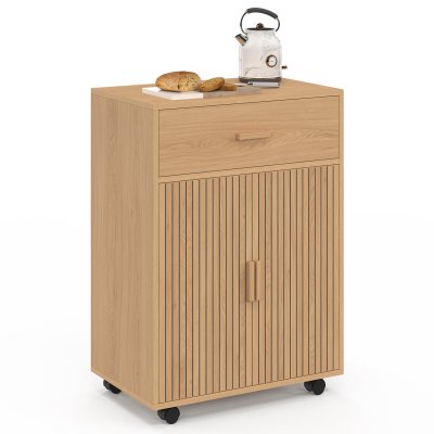 Desserte de cuisine placard avec tiroir effet lattes tasseau bois L.60 cm