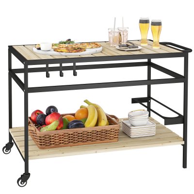 OUTSUNNY Desserte de jardin chariot pour plancha barbecue bois m&eacute;tal