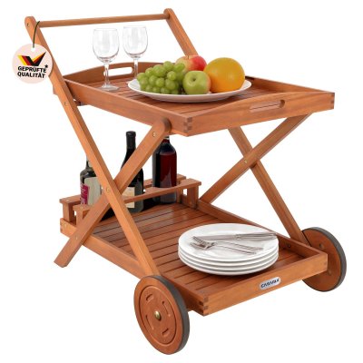 CASARIA Desserte en bois d'acacia 82x60x90cm avec 2 plateaux