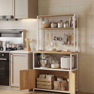 Dessertes de cuisine en m&eacute;tal, rangement dor&eacute; et blanc