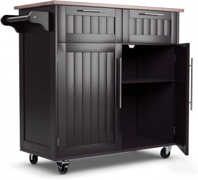 Dessertes &Icirc;lot Central Cuisine avec Table 4 Roues Universelles Porte-Serviettes, 94x41x94cm, Brun