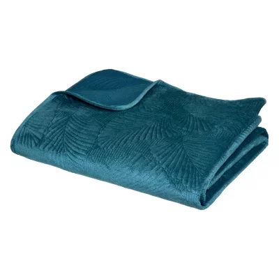 ATMOSPHERA Dessus de lit 240x260 feuilles bleu canard  - bleu canard