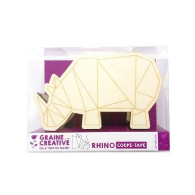 GRAINE CREATIVE D&eacute;vidoir &agrave; rouleau adh&eacute;sif rhinoc&eacute;ros en bois 11 cm 100099