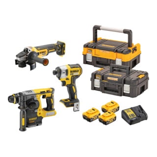 DEWALT  DCK305P3T Kit de 3 Outils 18 V-DCH273+DCF887+DCG405+DCB184x3+incarc+TSTAK I & II Argent&eacute;