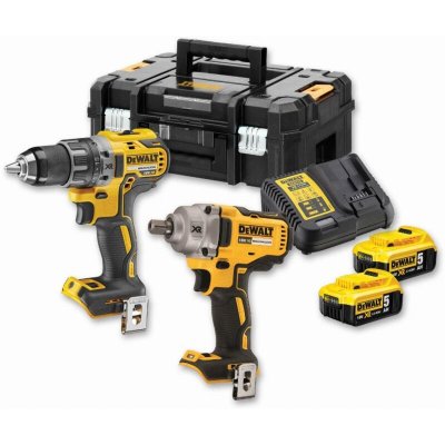 DEWALT  - kit 2 outils &agrave; batterie perceuse visseuse + boulonneuse &agrave; chocs 18v 5ah li-ion - dck2077p2t