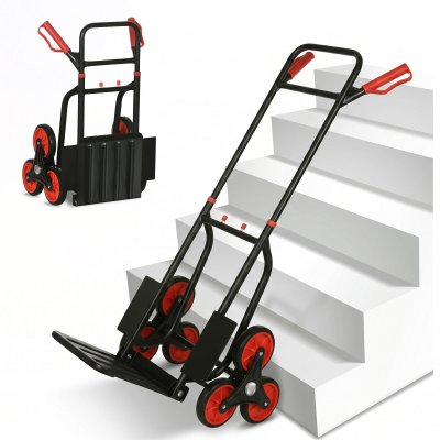 HOMCOM Diable pour escalier 6 roues diable repliable extensible 150 Kg - chariot pliable acier noir rouge