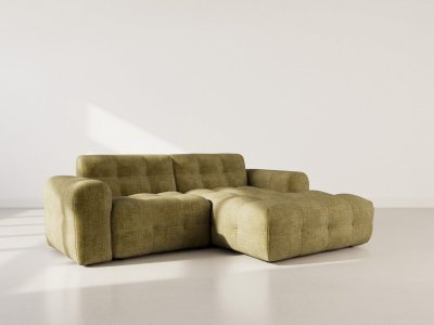 BEST MOBILIER Diane - Canap&eacute; D'angle Droit 4 Places En Velours Textur&eacute; - Vert Kaki