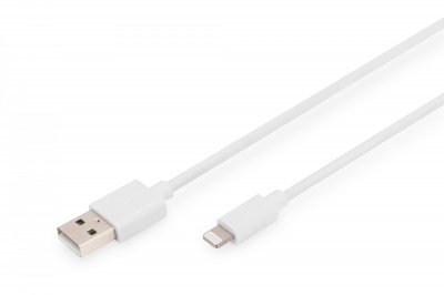 DIGITUS  - C&acirc;ble Lightning - Lightning m&acirc;le pour USB m&acirc;le - 1 m - double blindage - blanc - moul&eacute;