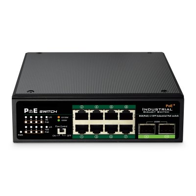 DIGITUS  Commutateur industriel Gigabit PoE+ 8 ports avec 2 ports de liaison montante SFP