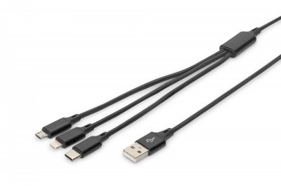 DIGITUS  Usb-a To Lightning/micro Usb/usb-c Cable 1 M Noir