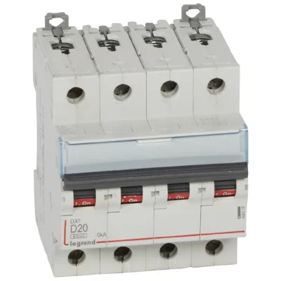 LEGRAND Disjoncteur DX&sup3; 6000-vis/vis-4P-400V~-20A-10kA-courbe D-peigne HX&sup3; trad 4P - 4M