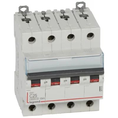 LEGRAND Disjoncteur DX&sup3; 6000 -vis/vis- 4P- 400V~-25A-courbeC-peigne HX&sup3; trad 4P - 4M