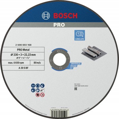 BOSCH Disque &Agrave; Tron&ccedil;onner  &Agrave; Moyeu Plat Standard Pour Le M&eacute;tal 230X3 Mm - 2608603168