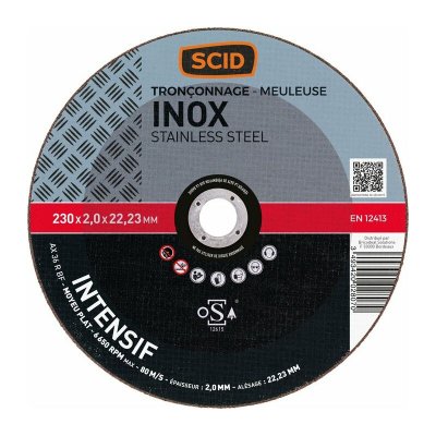 SCID Disque &agrave; tron&ccedil;onner l'inox - Moyeu plat - &Oslash; 230 x 22,2 x 2 mm