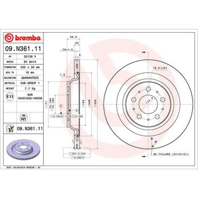 BREMBO Disque de frein arriere  09.N361.11 (Jeu de 2)