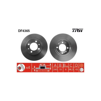 TRW Disque de frein arriere  DF4365 (Jeu de 2)