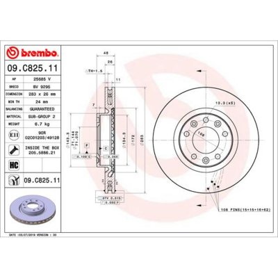 BREMBO Disque de frein avant  09.C825.11 (Jeu de 2)