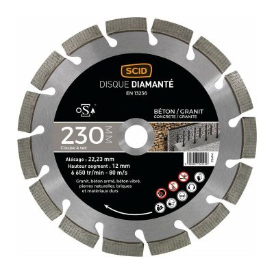 SCID Disque diamant&eacute; b&eacute;ton granit expert Diam&egrave;tre 230 mm 