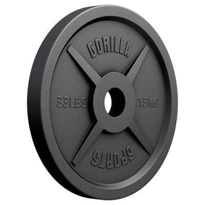 GORILLA SPORTS Disque Olympique en fonte de 15 KG - al&eacute;sage de 51 mm - coloris noir