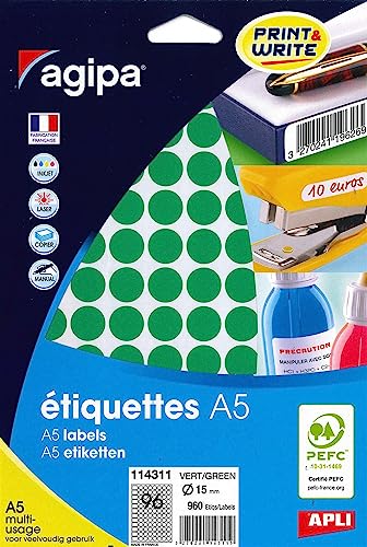GENERIQUE Disques adh&eacute;sifs Agipa 15mm vert - etui de 960