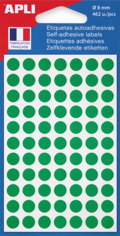 AGIPA Disques adh&eacute;sifs  8 mm vert - sachet de 462