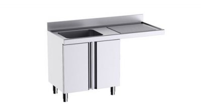 DISTFORM  Meuble pour plonges L.1400mm avec Portes Battantes et Espace pour Lave-Vaisselle FP9147LD