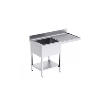 DISTFORM  Plonge 1 Bac avec Etag&egrave;re et Passage pour Lave-Vaisselle &agrave; Droite - L 1400 x P 700 mm