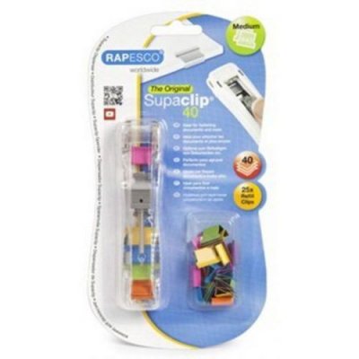 RAPESCO Distributeur Supaclip&reg; 40 Transparent avec 25 Pinces Multicolores