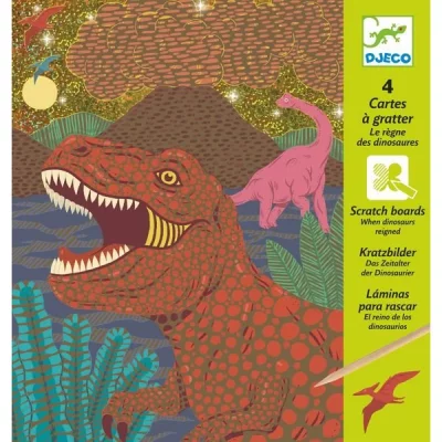 DJECO , 4 cartes &agrave; gratter Le r&egrave;gne des dinosaures