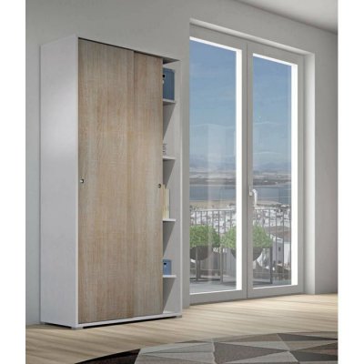 Dmora Armoire Dalia, Armoire avec 2 portes coulissantes et 4 &eacute;tag&egrave;res, Cm 90x45h195, Ch&ecirc;ne et Blanc