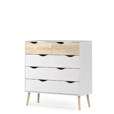 Dmora Commode &agrave; cinq tiroirs, blanc et ch&ecirc;ne, Mesures 98 x 100 x 39 cm
